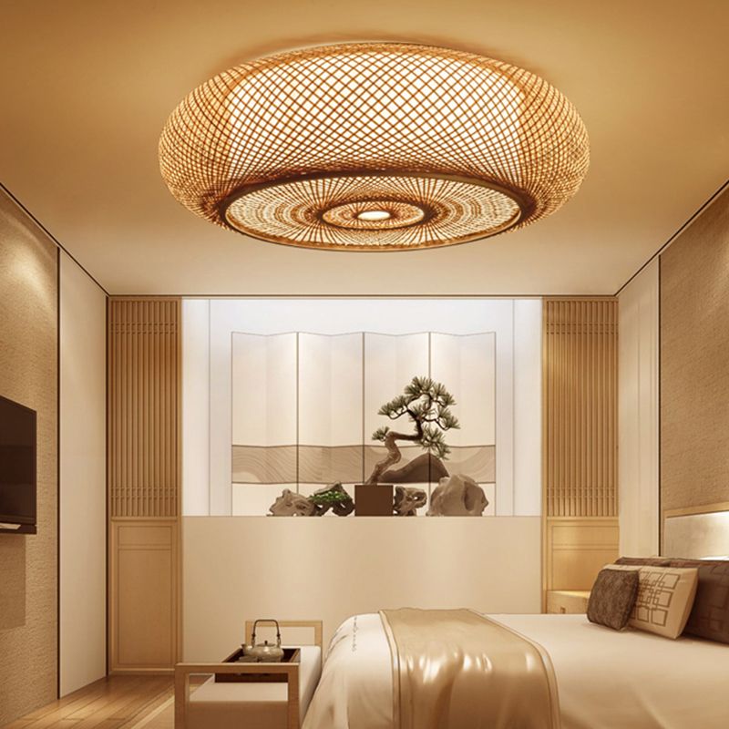 Simple Flush Mount Ceiling Light Fixtures LED Ceiling Lamp with Bamboo Shade