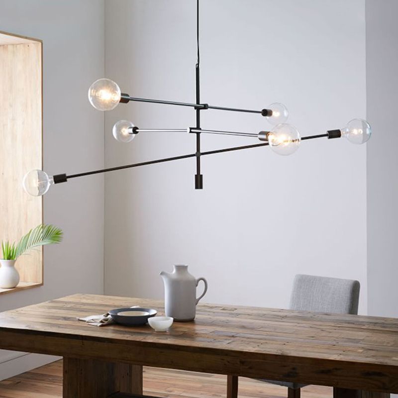 Lampada del lampadario in metallo mobile Modernista 6 luci illuminazione sospesa nera con lampadina esposta