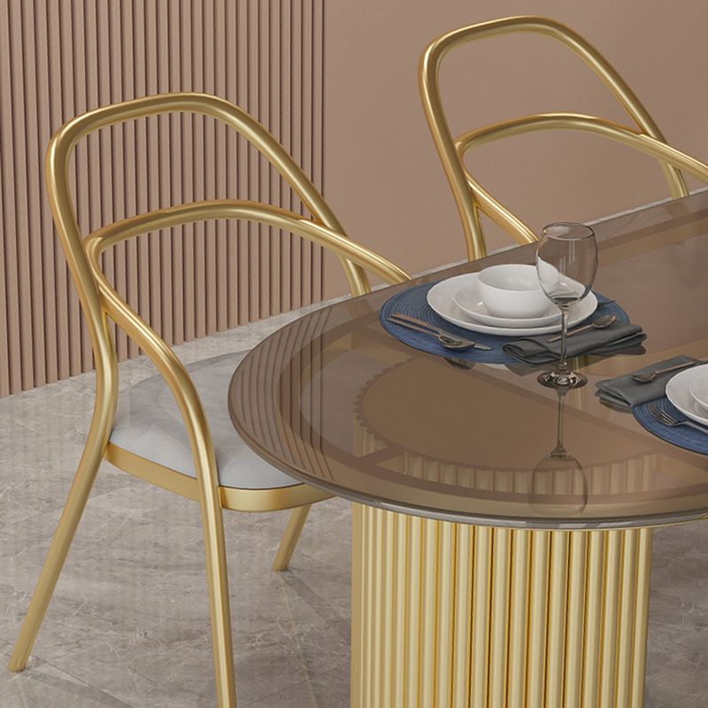 Glass Top Dining Table Modern Oval Dining Table with Double Pedestal Base