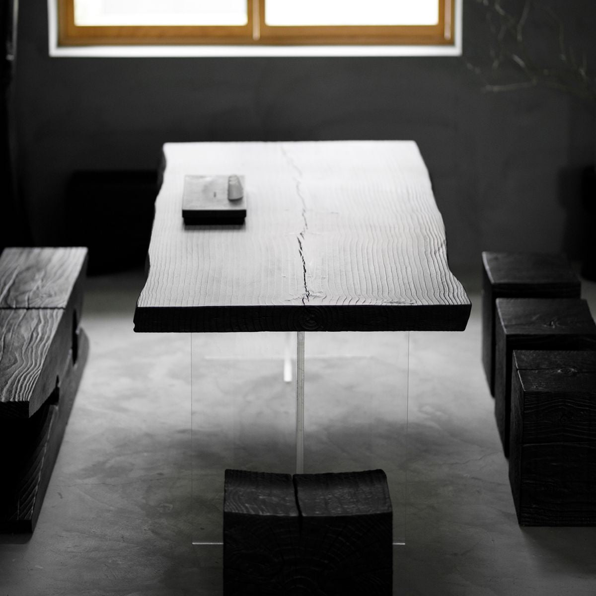 Pine Solid Wood Dining Room Collection Modern Rectangle with Acrylic Double Pedestal Table