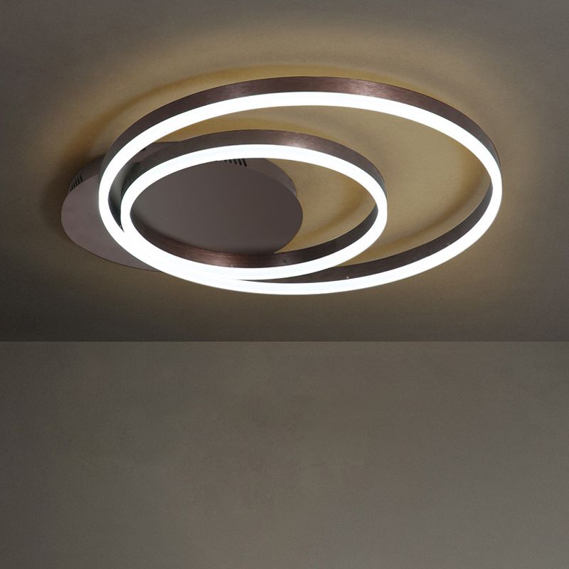 Dual Round Acrylic Flush Ceiling Light Simple Coffee/Gold LED Flush-Mount Light Fixture, Small/Medium/Large
