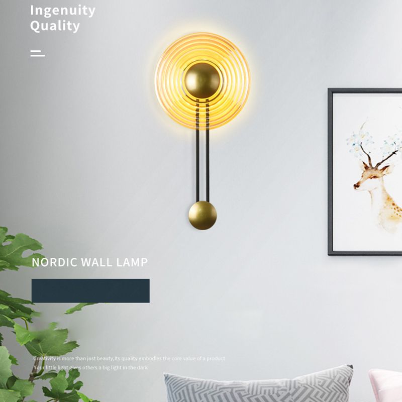 Pronzo della parete a led in oro in vetro in stile artistico moderno lampada a parete circolare in ferro laccata per camera da letto