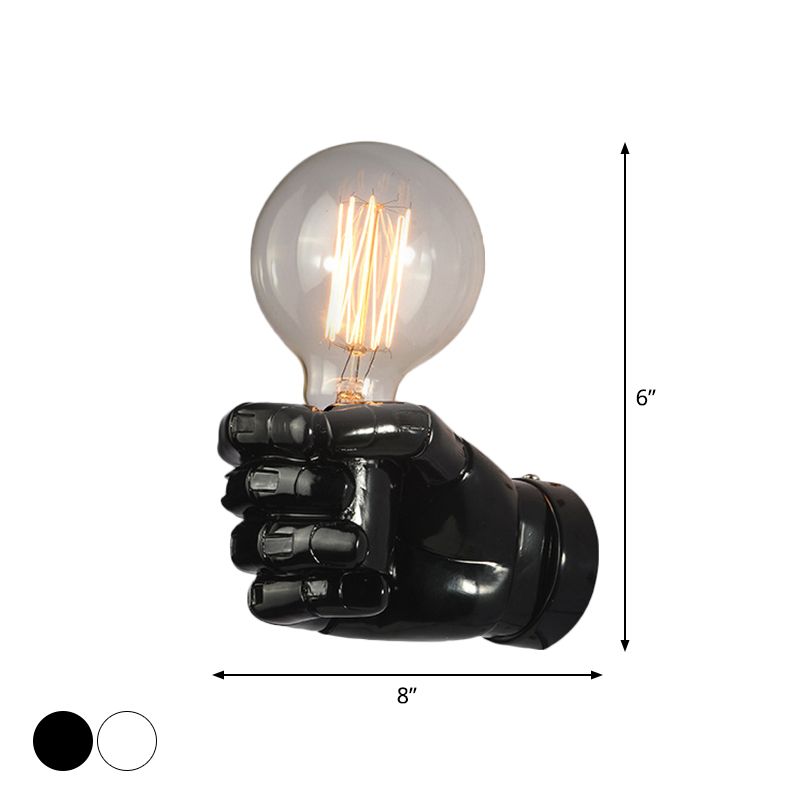 Resin Fist Wall Mounted Light Artistry 1-Bulb Wall Sconce in White/Black/Distressed Wood for Restaurant