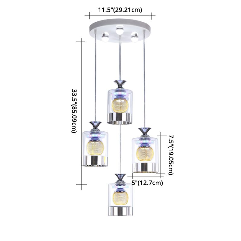 Moderne cilindrische hanglamp Licht bevestiging helder glas eetkamer ophanging licht in zilver