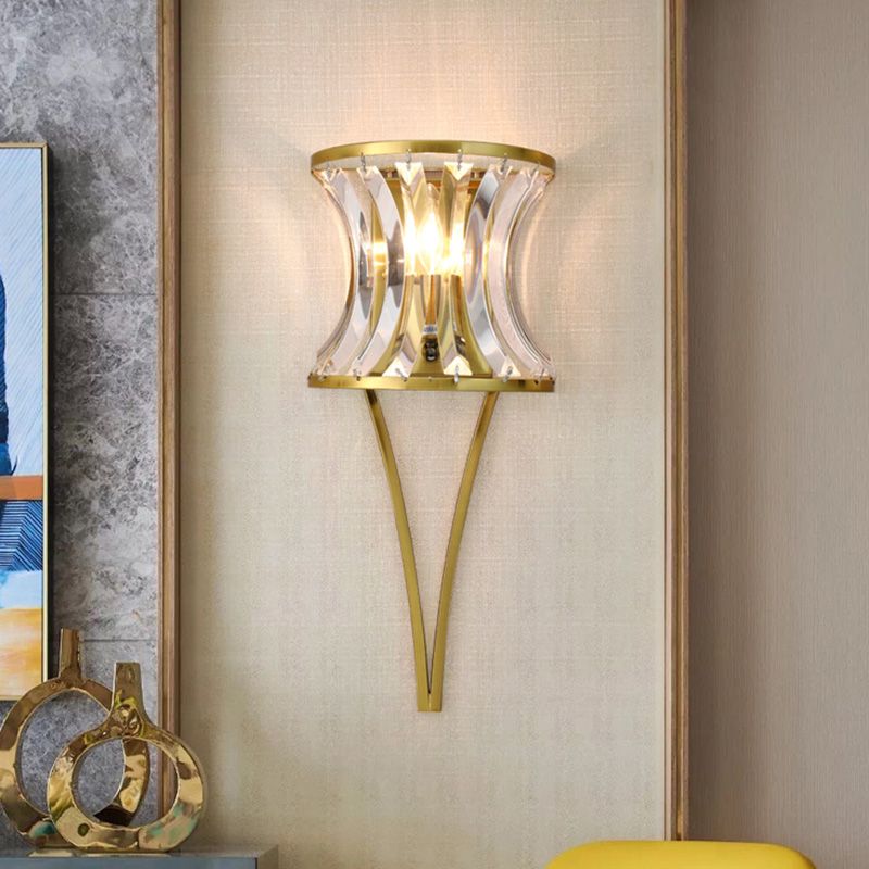 Golden Hourglass Shape Wall Lighting Modern Style 1 Head Clear Crystal Wall Sconce for Living Room