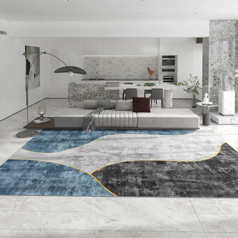 Blue Modern Rug Blending Graphic Rug Non-Slip Backing Rug for Living Room