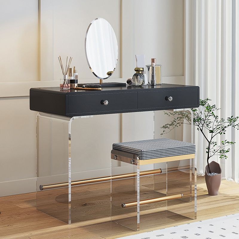 2 Drawers Clear Acrylic Makeup Table Contemporary 17.72" D Vanity Set with Stool & Mirror