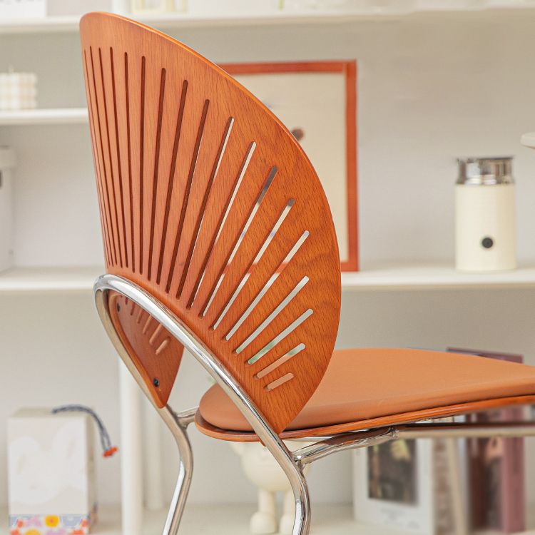 Silla de comedor de metal de estilo contemporáneo, silla individual sin brazos con respaldo abierto para cocina