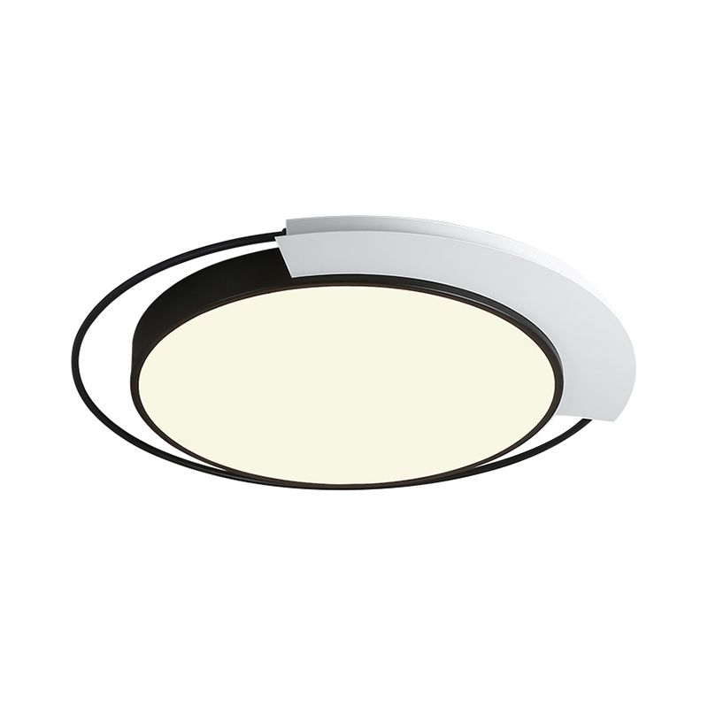 Round Metal Ceiling Flush Modernism White und Black LED Flush Mounted Light in White/Warm Light for Bedroom, 18 "/21.5" W