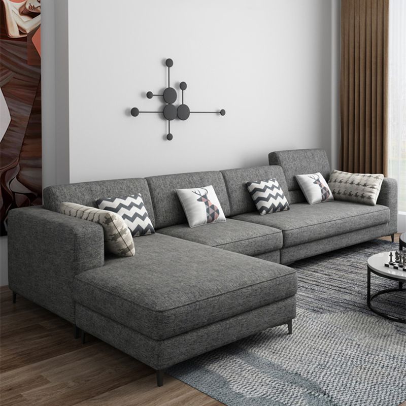 Blue/Gray 4-seater Square Arm Sectional Loose Back Fabric Sectional