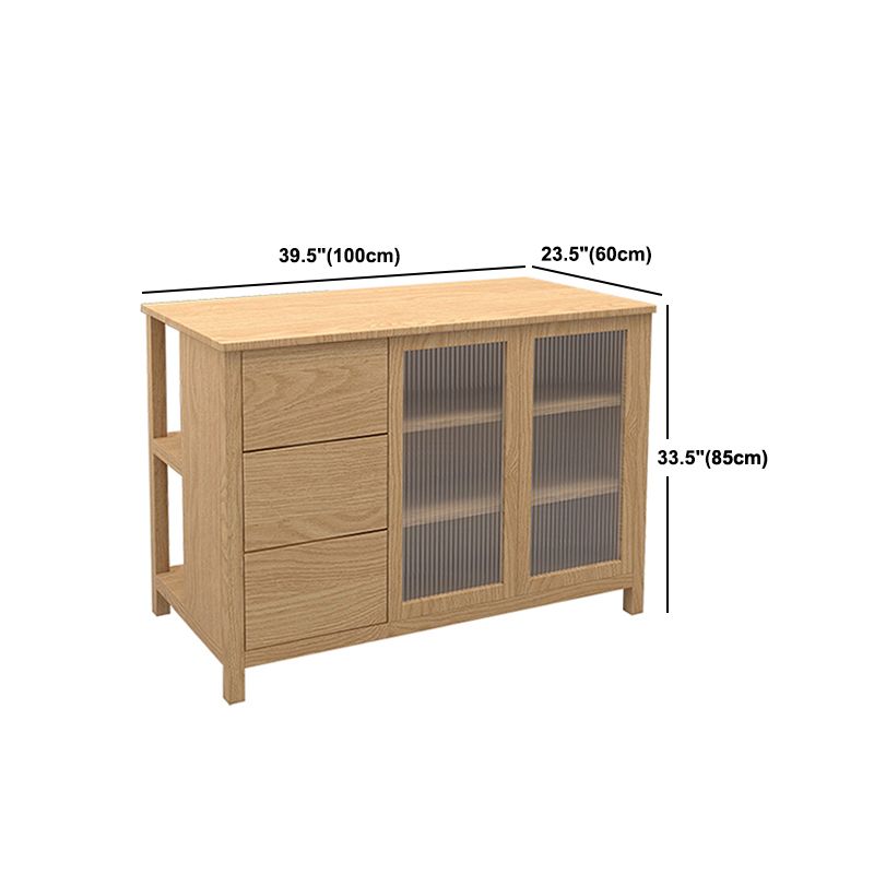 Traditional Stationary Kitchen Island Set Rectangular Wood Kitchen Island Set for Home Use