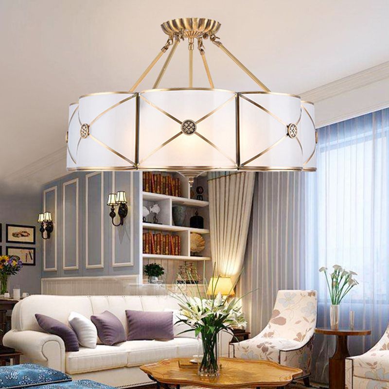 Scalloped Semi-Flush Ceiling Light Traditional Glass Ceiling Mount Chandelier for Bedroom