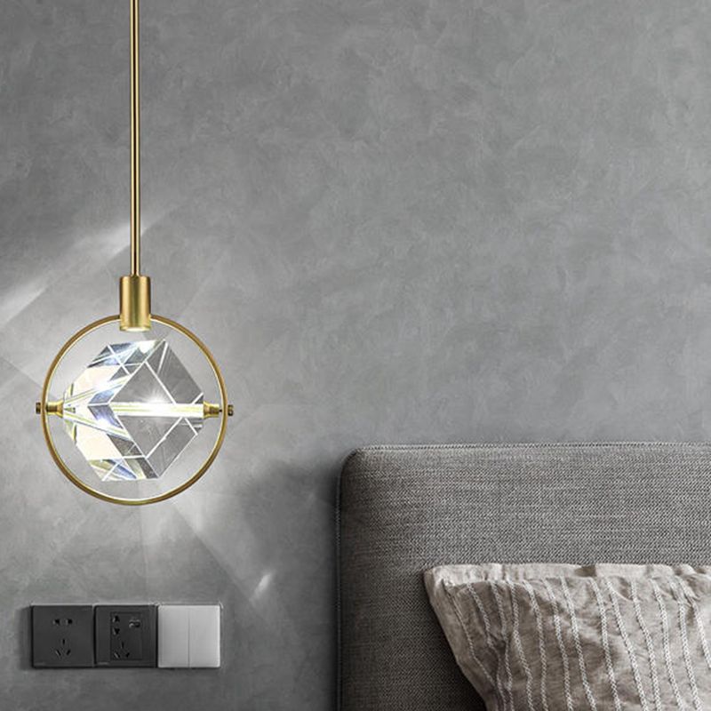 Cristal cubique suspendu plafonnier style moderne LED Gold Éclairage en suspension