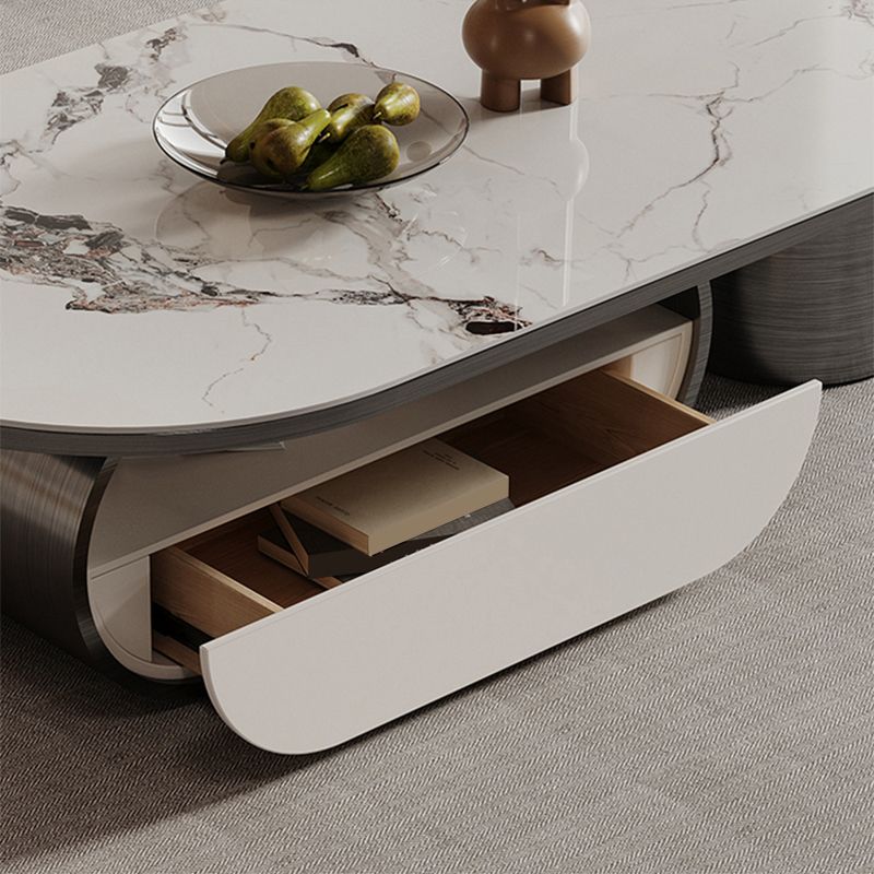 Abstract Coffee Table Slate Cocktail Table with Storage Drawer and Shelf