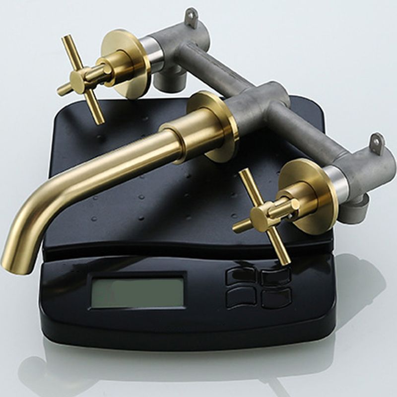 Glam Style Faucet 3 Holes Wall Mounted Bathroom Faucets with 2 Cross Handles