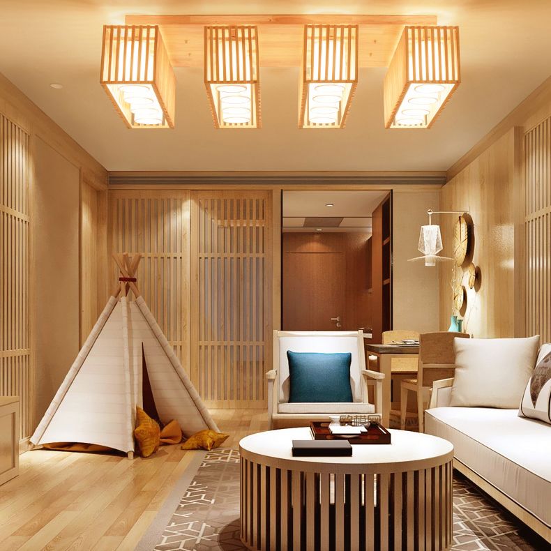 Rechthoek houten plafondmontage licht Aziatische stijl LED spoeling montage plafondlicht