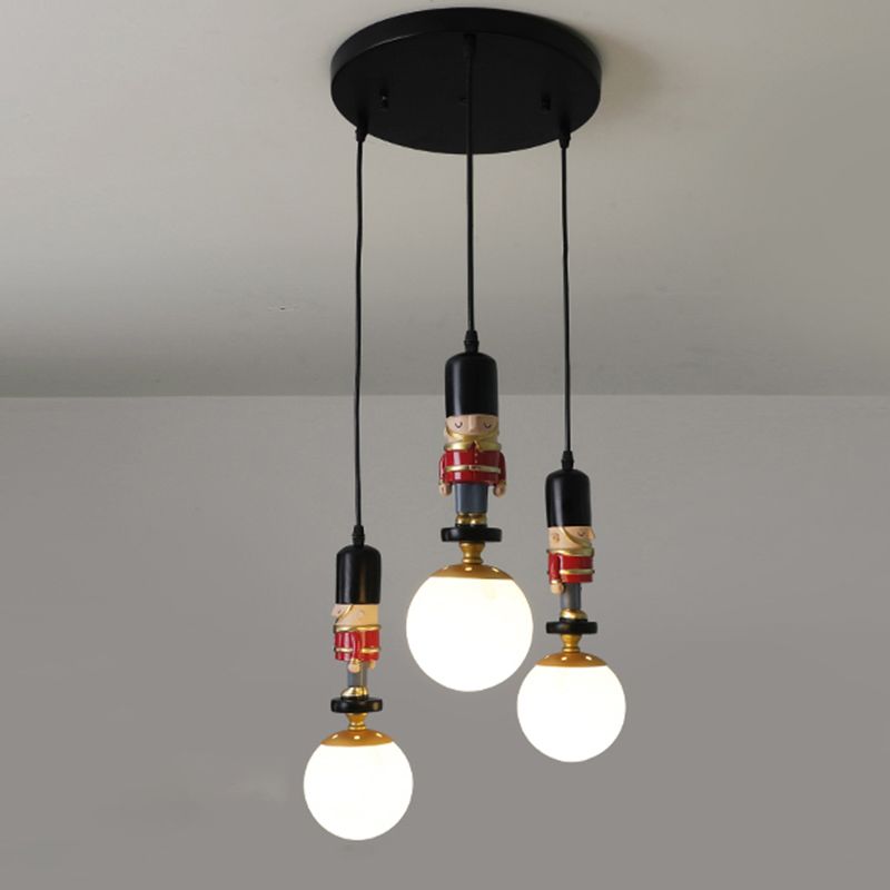 Sphere Shade Bedroom Multi Ceiling Light Cream Glass Kids Multi Light Pendant with Decorative Figurine