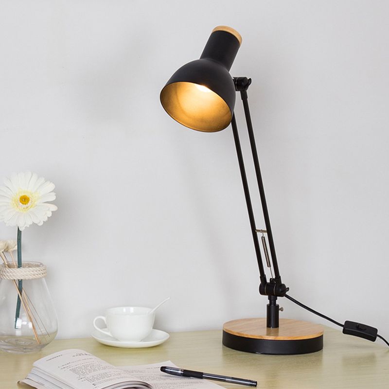 1 Éclairage de bureau en métal léger Style Matte Noir / blanc Dome Shade Flexible Indoor Desk Lampe