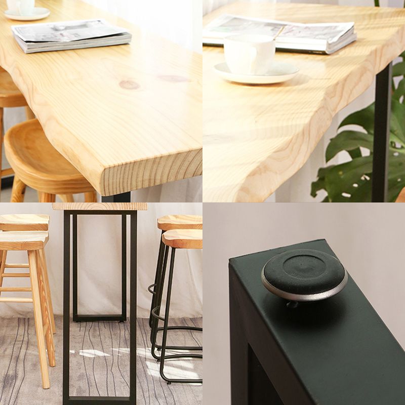 Modern Rectangle Bar Dining Table Wood Sled Bar Height Pub Table with Iron Base