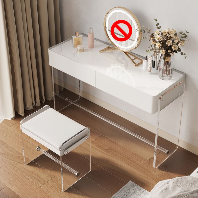 Modern Vanity Makeup Dressing Table Acrylic Stool Set in White