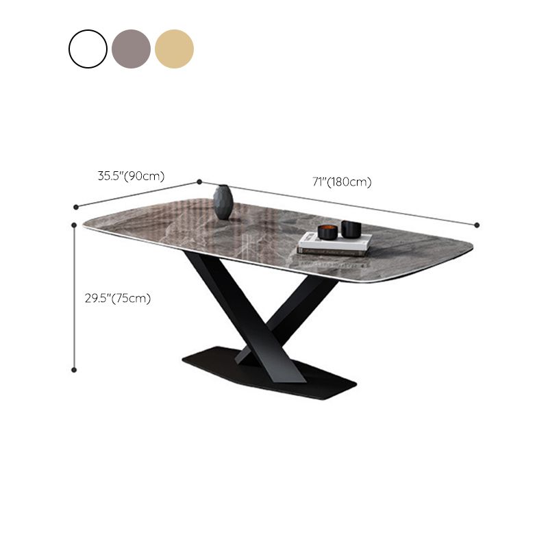 Industrial Style Sintered Stone Table Rectangle Table with Metal Legs for Home