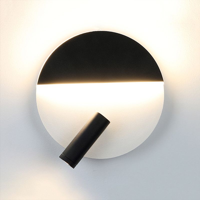 Black/White Round Wall Lamp LED Modern Simple Metallic Wall Light with Spotlight
