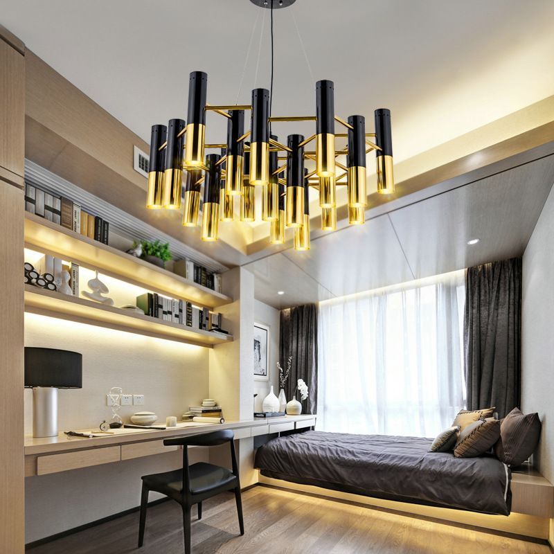 Postmodern metalen kroonluchter verlichtingsarmatuur zwart-gouden hanglamp voor zitkamer