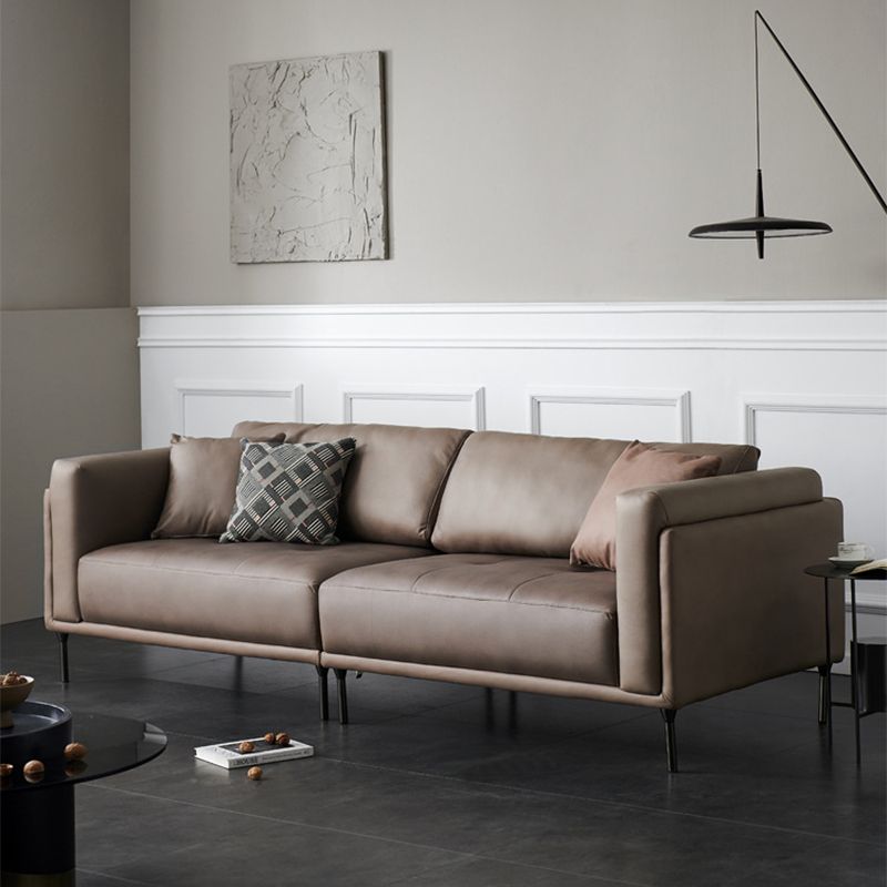 Modern Square Arms Sofa Wooden Pillows Back Settee for Living Room