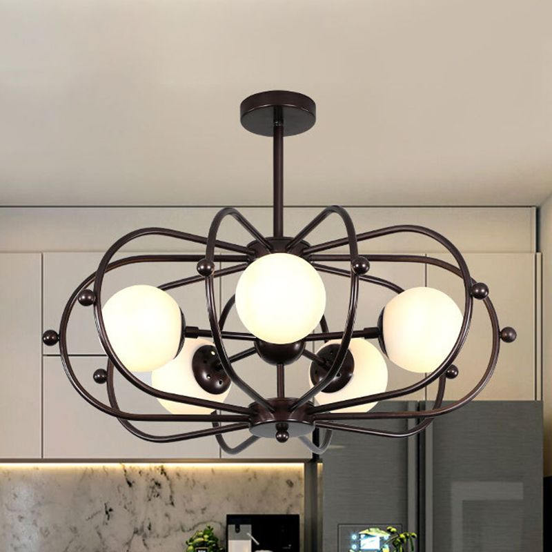 Coffee Round Pendant Chandelier Modernism 5 Bulbs Milk Glass Ceiling Hanging Light
