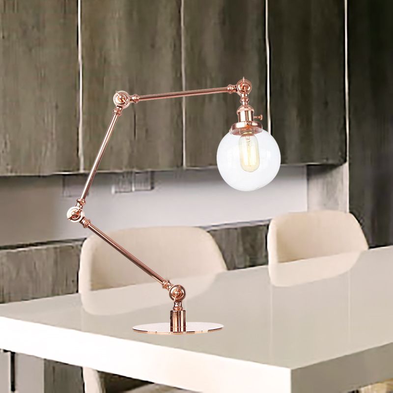 Industrial Global Table Lamp Amber/Clear Glass 1 Light Restaurant Table Light with Adjustable Arm in Black/Brass Finish