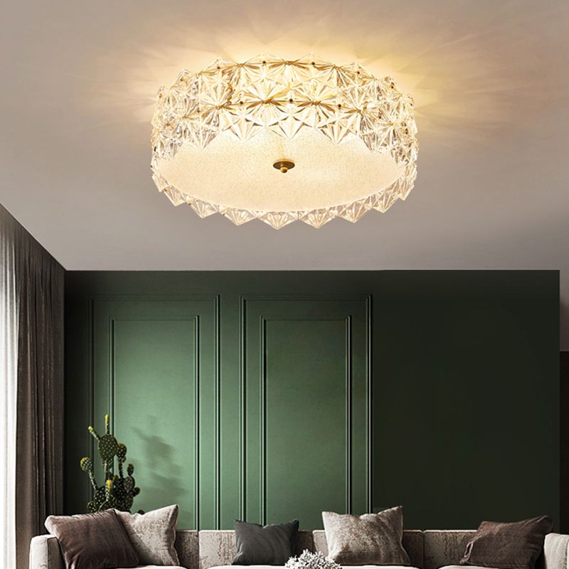 Round Clear Hexagonal Glass Flush Light Minimalistic Ceiling Mount Light for Living Room