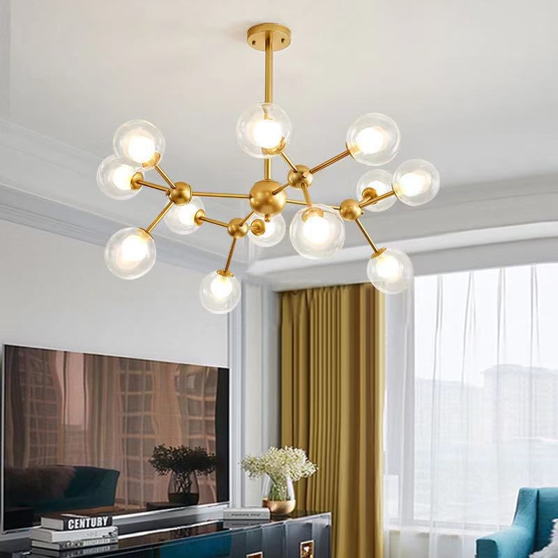 Molecular Shaped Living Room Chandelier Transparent Glass Globe Shade Contemporary Simplicity Style Lighting Pendant