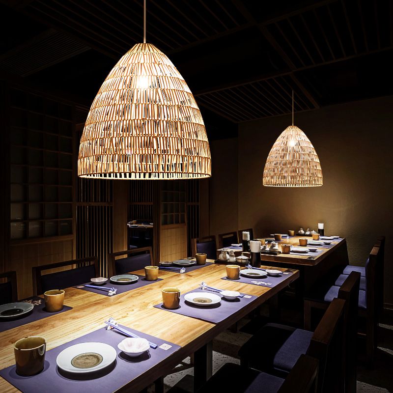 Korbdecke Licht moderner Stil Rattan Single Tea Room Hanging Anhänger Licht in Holz
