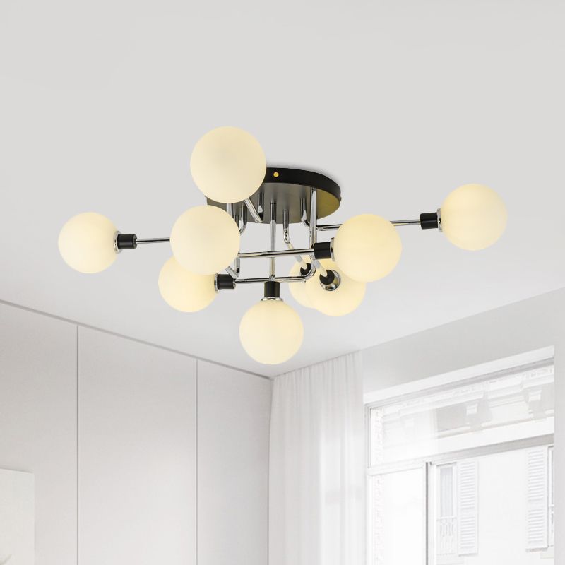 Glass Globe Shade Ceiling Light Contemporary Style Semi Flush Mount Light for Villa Dining Room
