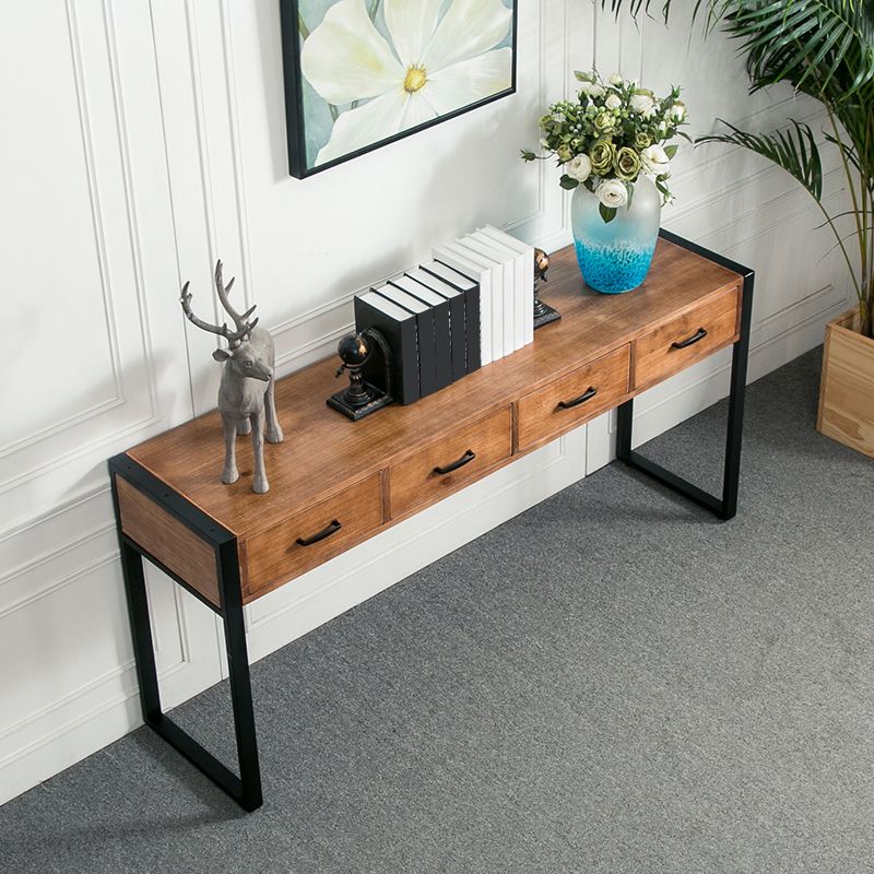 Modern Rectangular Console Table Metal Console Sofa Table in Brown