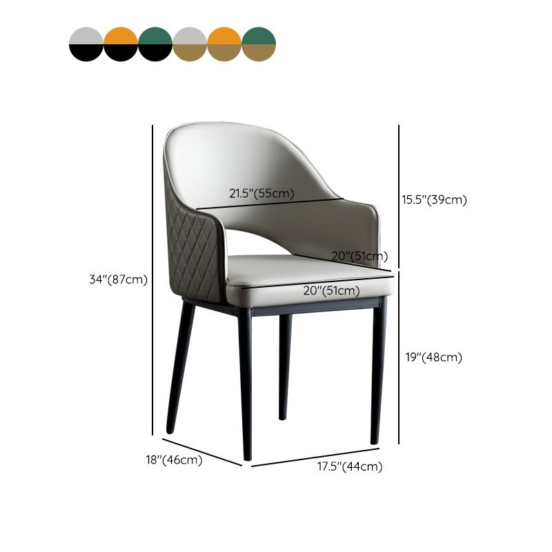 Open Back Dining Arm Chair Modern Style Faux Leather Dining Side Chairs