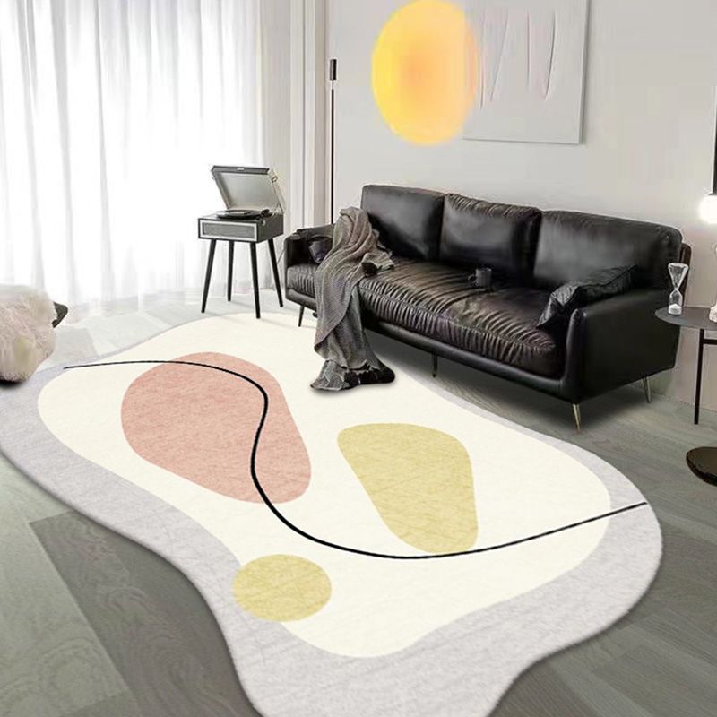 White Casual Rug Polyester Line Rug Non-Slip Backing Rug for Drawing Room