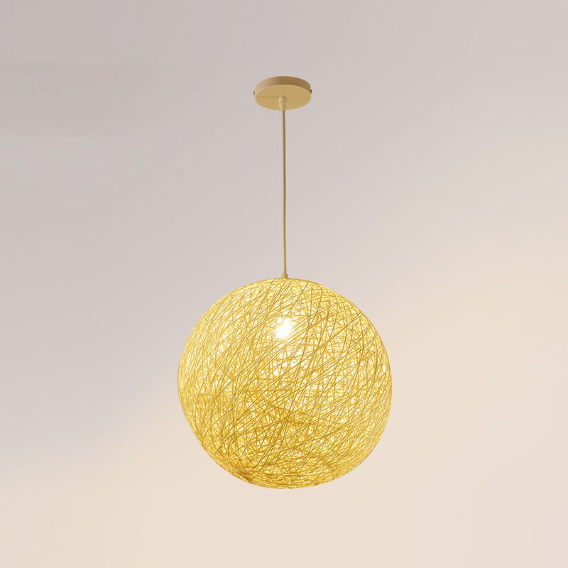 Rattan Sphere Hanging Light Fixture Artistic 1-Light Suspension Pendant for Living Room