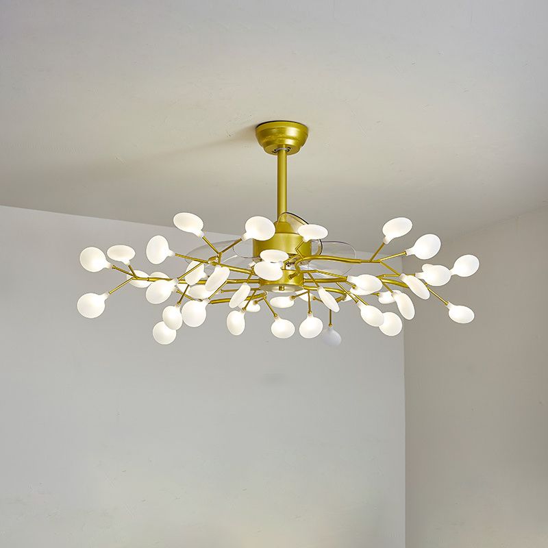 Blatt Acrylhänge Lüfter leichte moderne LED -Halbflush -Halterung für Wohnzimmer, 3 Klingen
