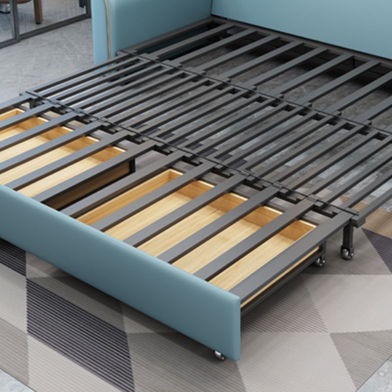 32.67" Tall Faux Leather Sleeper Nordic Styled Sofa Bed in Blue