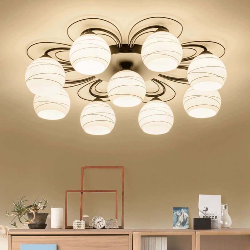 3/6/9 Lights Orb Flush Mount Lamp Traditional White Glass Flush Ceiling Light for Living Room