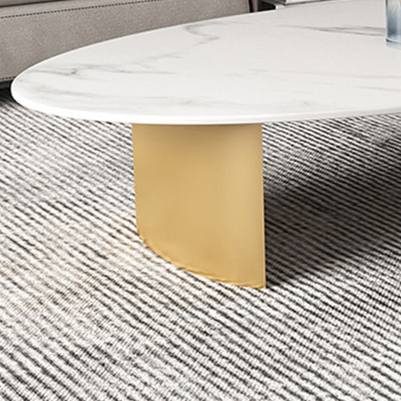 Oval Slate Coffee Table Glam 2 Legs Coffee Cocktail Table, 15.74" High