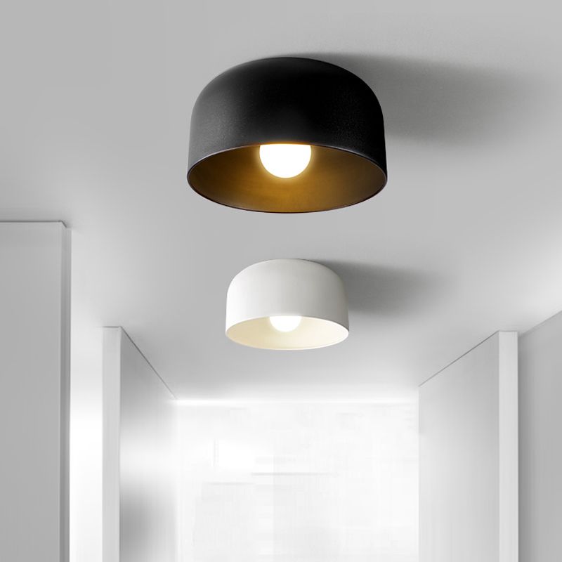 Dome / Cone 1 - Light Flush Mount in Black / White Finish Iron Modern Flush