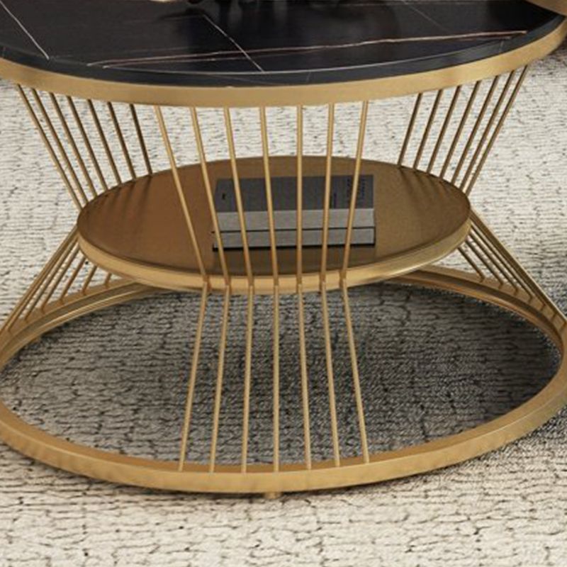 Round Slate Coffee Table Glam Nesting Coffee Table Set with Storage Shelf