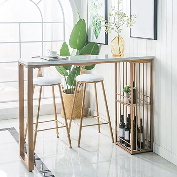 Industrial Rectangle Bar Height Pub Table with Storage Marble Bistro Bar Table