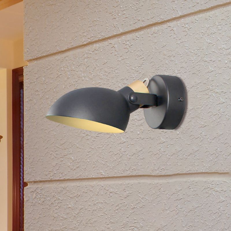 Bowl Shade Metallic Wall Sconce Light Contemporary 1 Light Black/White Finish Wall Lamp for Bedroom