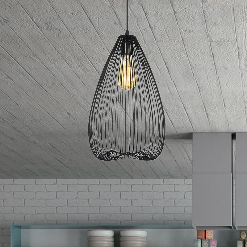 8"/9.5"/12" Wide Black 1 Light Hanging Light Vintage Metal Caged Ceiling Pendant