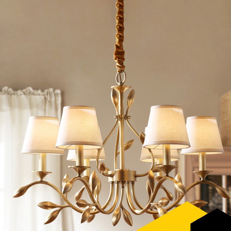 Conical Chandelier Light Fixture Traditional White Fabric Shade Pendant Lighting for Restaurant