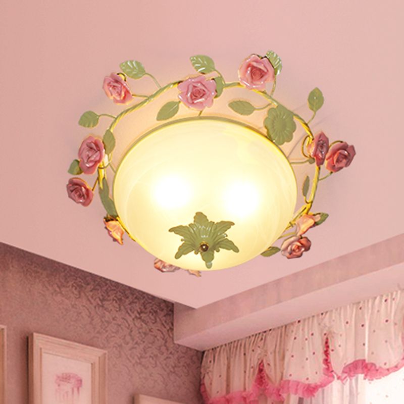 19 "/23" W Groen 3 Lichten Inbouw Landelijke Stijl Matglazen Kom Plafondmontage Licht voor Woonkamer