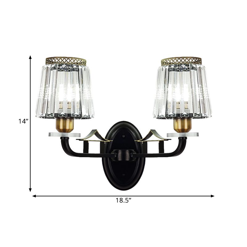 Luz de pared de cama de cama cónica aplastador tradicional de 2 cabezas lámpara de pared negra montada en la pared